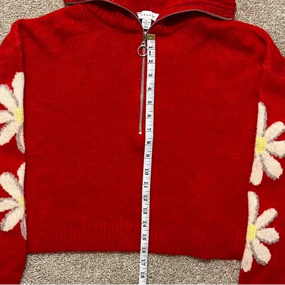 Red Floral Zip-Up Sweater - Picture 5 of 7